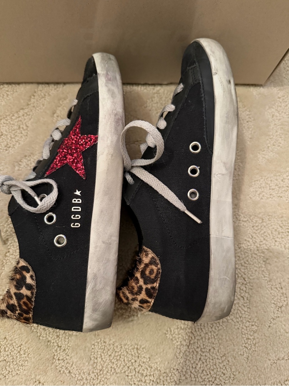 Golden Goose Superstar Black Sneakers with Red Glitter Star - Picture 5 of 9